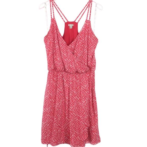 Guess Pink Peach Geometric Pattern Surplice Mini Dress Small Barbiecore - Picture 4 of 7